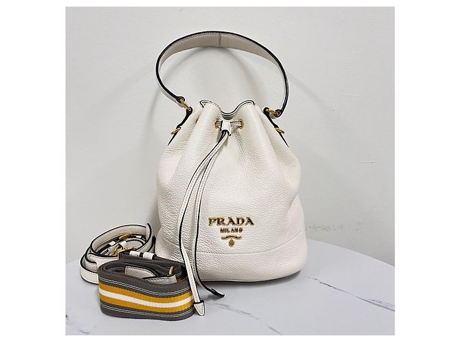 Prada Borsa Bucket Crossbody Vitreous Dino White Bianco - vista 5
