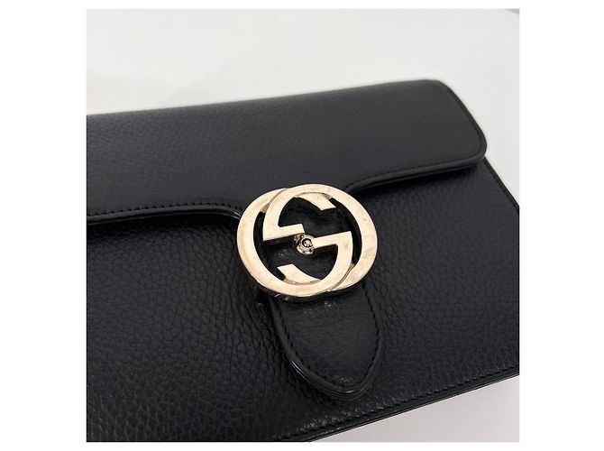 Gucci Bolsa Crossbody de Corrente Entrelaçada Preta Preto - vista 5