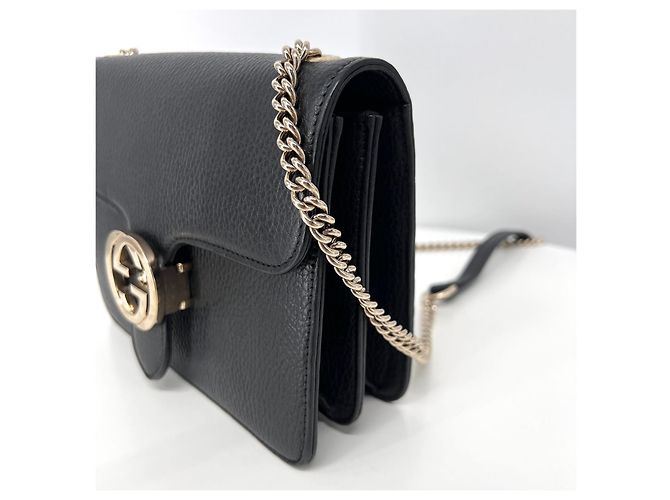 Gucci Bolsa Crossbody de Corrente Entrelaçada Preta Preto - vista 7