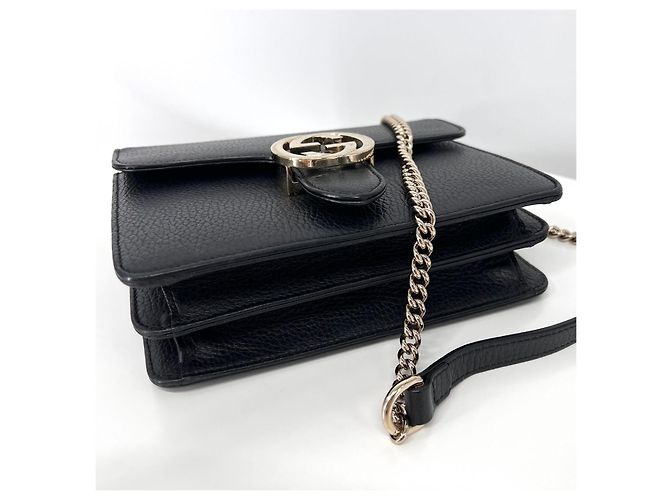 Gucci Bolsa Crossbody de Corrente Entrelaçada Preta Preto - vista 8