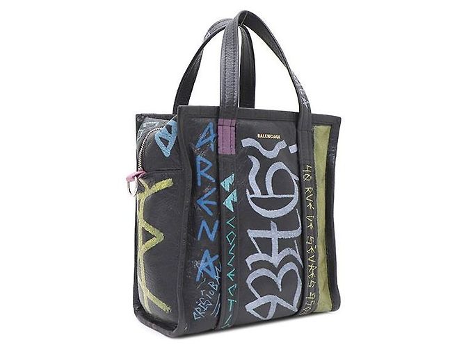 Balenciaga Borsa a mano e a tracolla Graffiti Bazaar XS Nero - vista 2