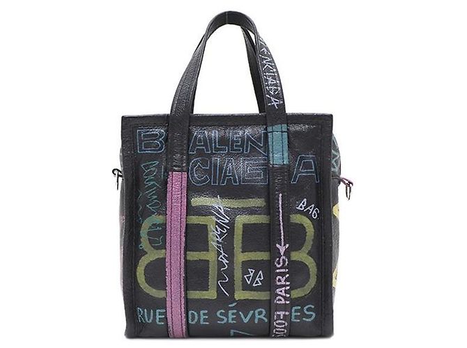 Balenciaga Borsa a mano e a tracolla Graffiti Bazaar XS Nero - vista 3