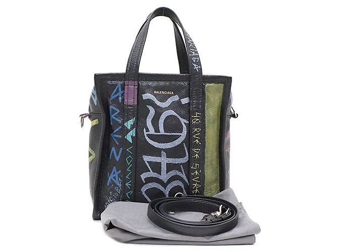 Balenciaga Borsa a mano e a tracolla Graffiti Bazaar XS Nero - vista 9