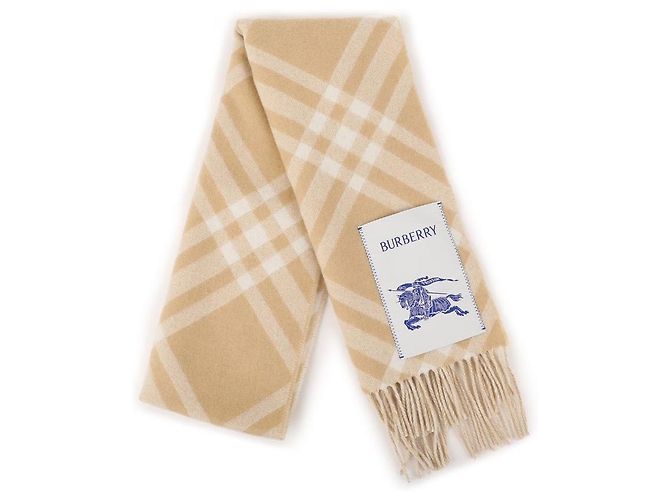 Sciarpa Burberry Check in cashmere beige sabbia Marrone - vista 4