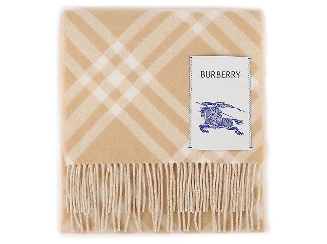Sciarpa Burberry Check in cashmere beige sabbia Marrone - vista 5