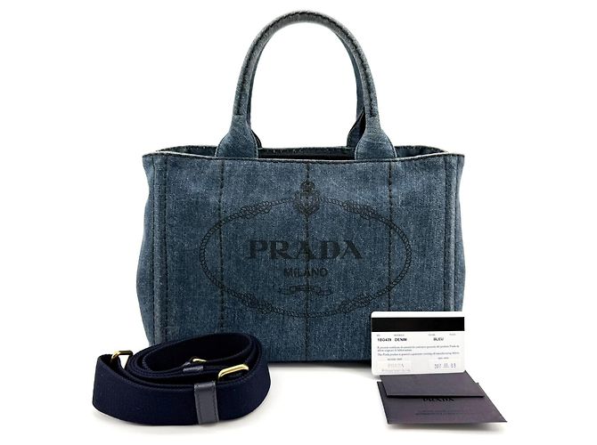 Prada Borsa Tote/Borsa a Tracolla Denim Kanapa Blu - vista 2