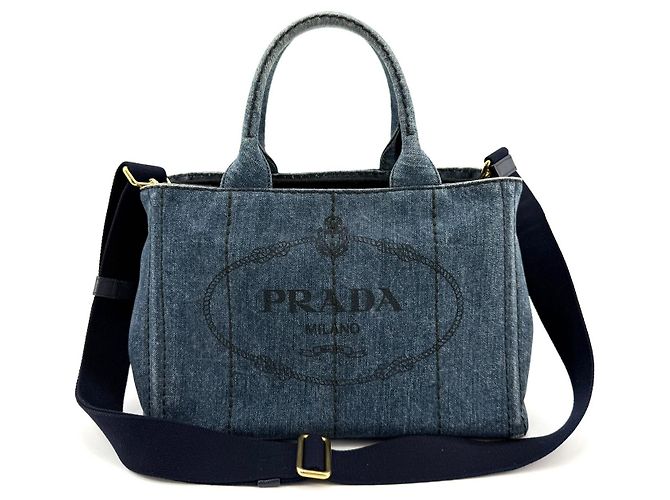 Prada Borsa Tote/Borsa a Tracolla Denim Kanapa Blu - vista 3