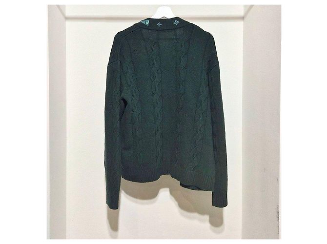 Louis Vuitton Bestickter Wollcardigan mit Zopfmuster Grün - Ansicht 3