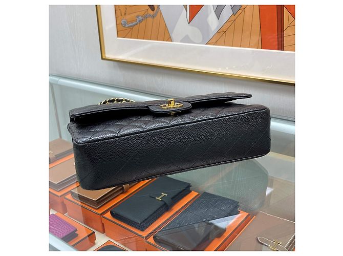Chanel Borsa Classic Flap Medium Black Gold Caviar Nero - vista 10