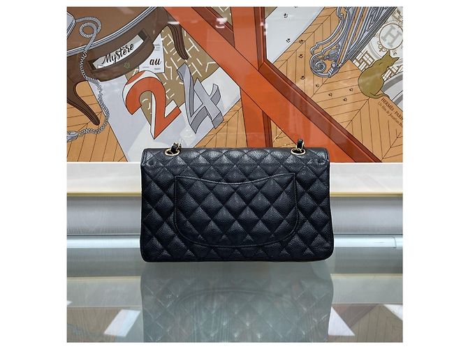 Chanel Borsa Classic Flap Medium Black Gold Caviar Nero - vista 7