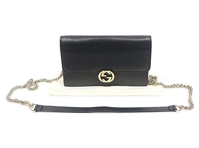 Gucci Mini Clutch Bandolera de Cuero Negro con Cadena GG Entrelazada - vista 2