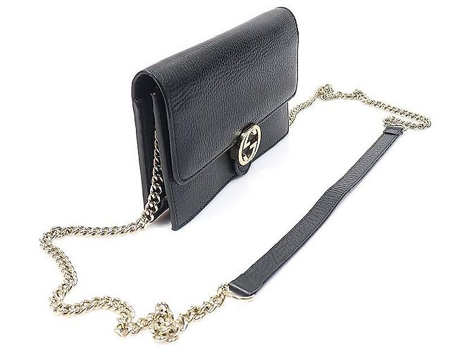 Gucci Mini Clutch Bandolera de Cuero Negro con Cadena GG Entrelazada - vista 3