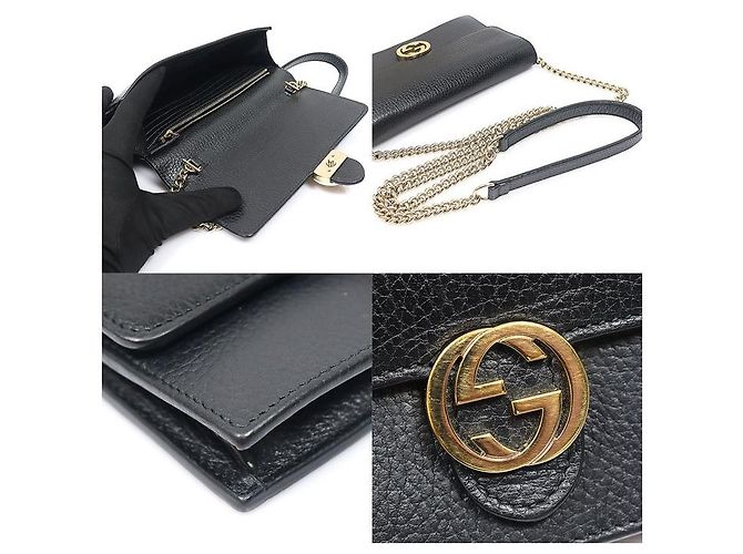 Gucci Mini Clutch Bandolera de Cuero Negro con Cadena GG Entrelazada - vista 6