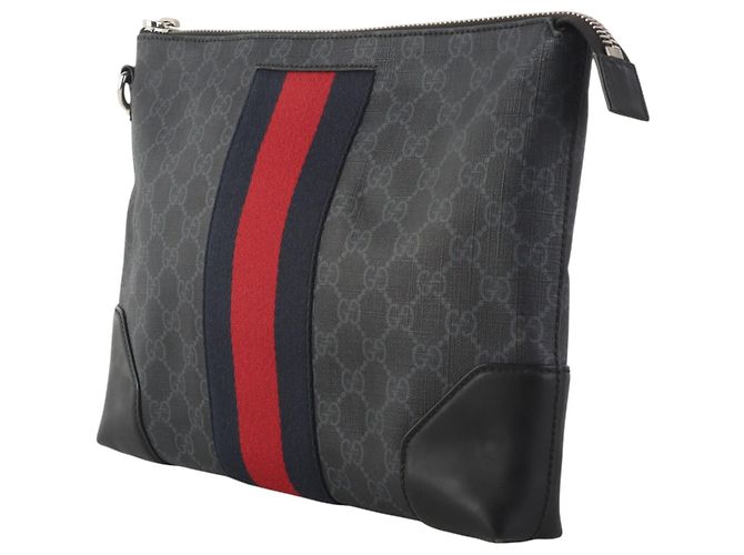 Gucci Clutch GG Supreme Web con tracolla da polso Nero - vista 2