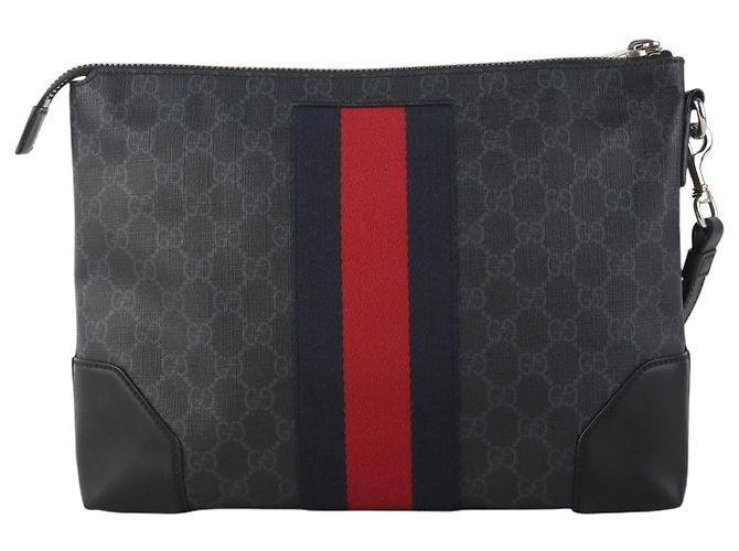 Gucci Clutch GG Supreme Web con tracolla da polso Nero - vista 3