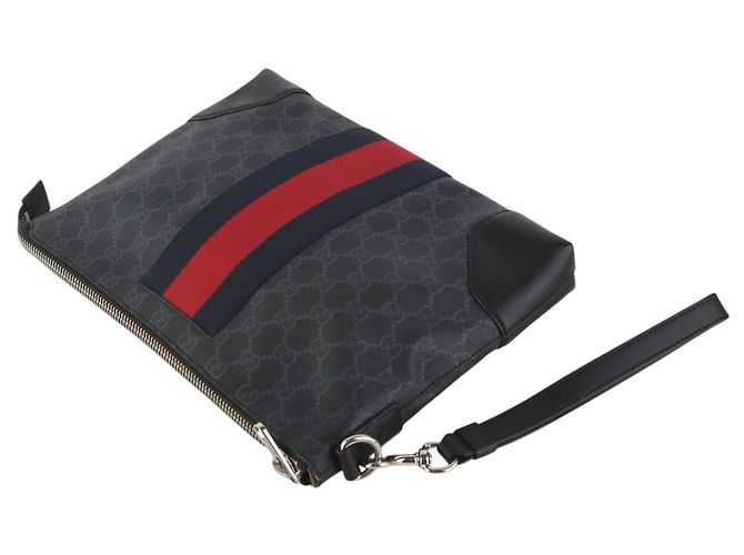 Gucci Clutch GG Supreme Web con tracolla da polso Nero - vista 4