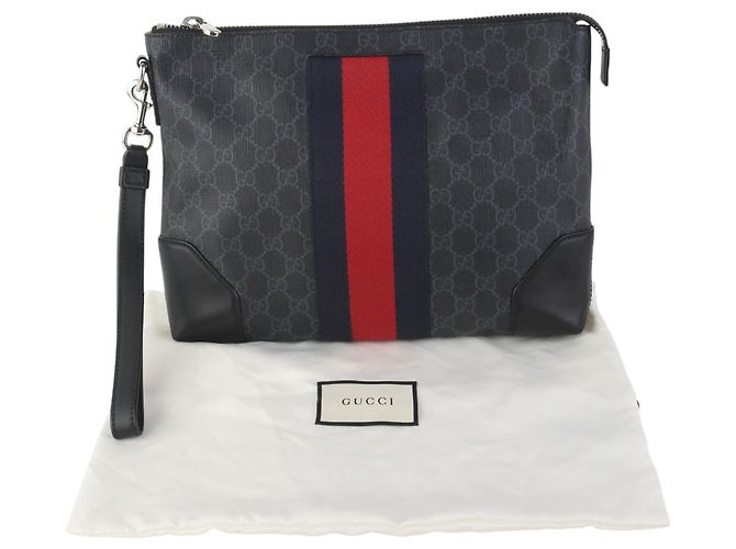 Gucci Clutch GG Supreme Web con tracolla da polso Nero - vista 8