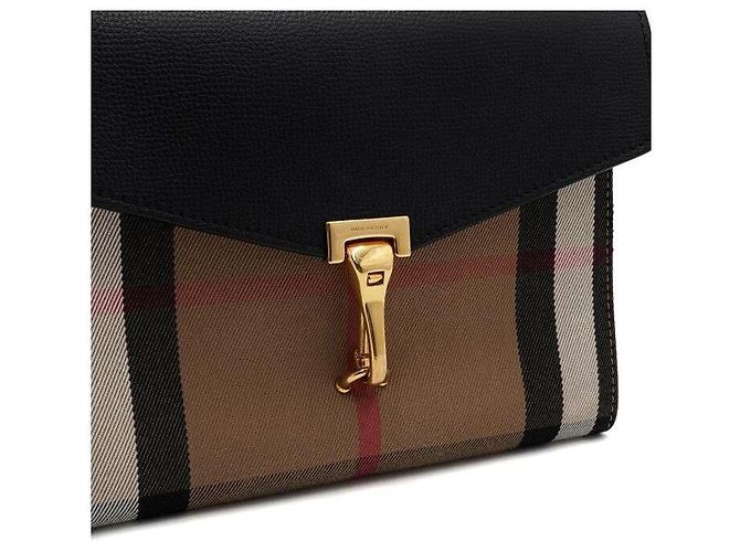 Burberry Macken Small Flap Schultertasche und Crossbody aus schwarzem Leder House Check - Ansicht 10