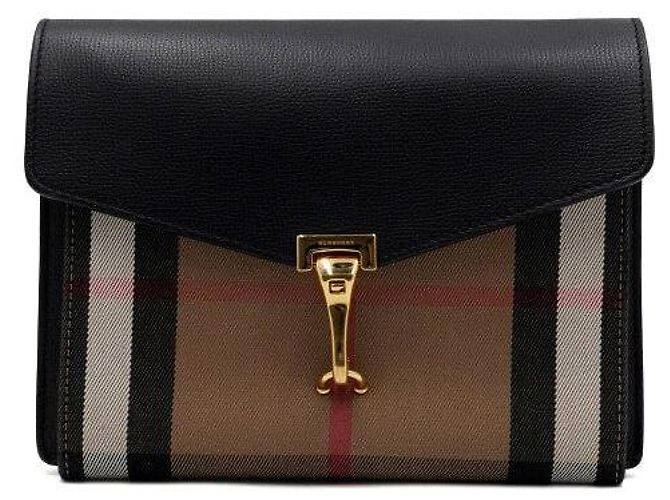 Burberry Macken Small Flap Schultertasche und Crossbody aus schwarzem Leder House Check - Ansicht 2