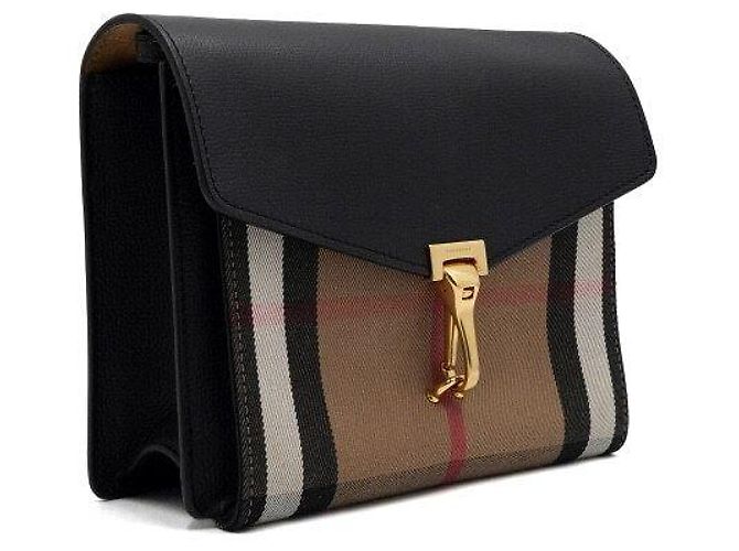 Burberry Macken Small Flap Schultertasche und Crossbody aus schwarzem Leder House Check - Ansicht 4