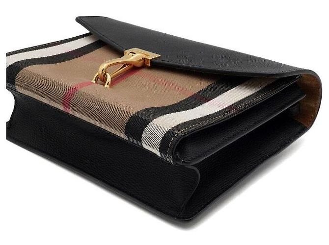 Burberry Macken Small Flap Schultertasche und Crossbody aus schwarzem Leder House Check - Ansicht 9