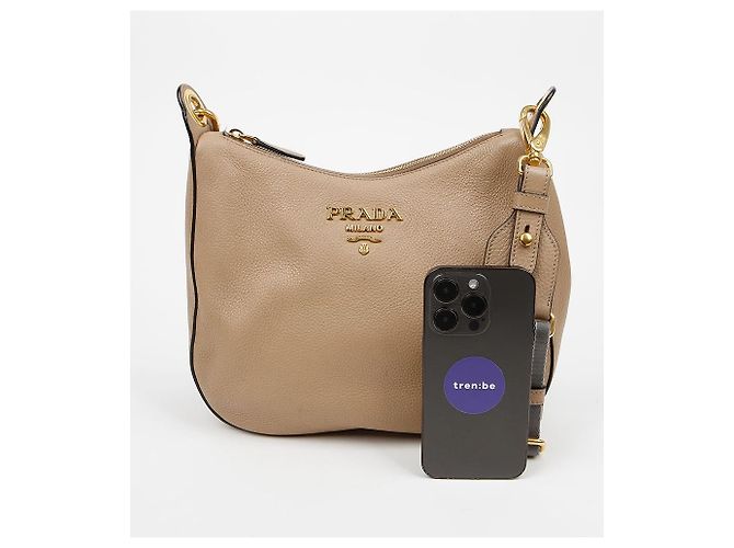 Prada Borsa a Tracolla e Spalla Hobo Vitelho Phoenix Beige Marrone - vista 12