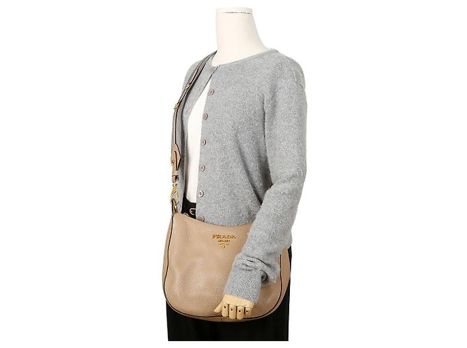 Prada Borsa a Tracolla e Spalla Hobo Vitelho Phoenix Beige Marrone - vista 15