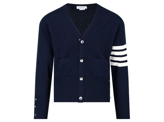 Thom Browne Klassischer Kaschmir-Cardigan mit V-Ausschnitt Blau - Ansicht 3