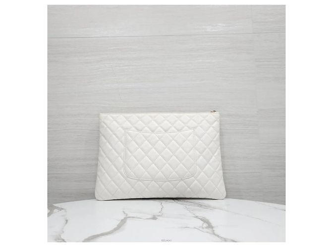 Chanel Classic Clutch Large Caviar White Gold Bianco - vista 3