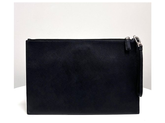 Prada Clutch con tracolla in Saffiano con logo triangolare Nero - vista 4