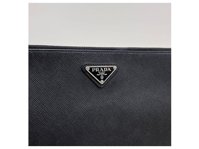 Prada Clutch con tracolla in Saffiano con logo triangolare Nero - vista 5