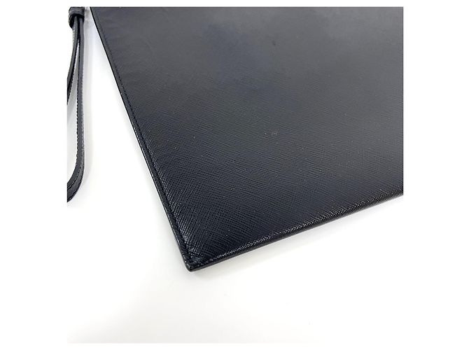 Prada Clutch con tracolla in Saffiano con logo triangolare Nero - vista 7