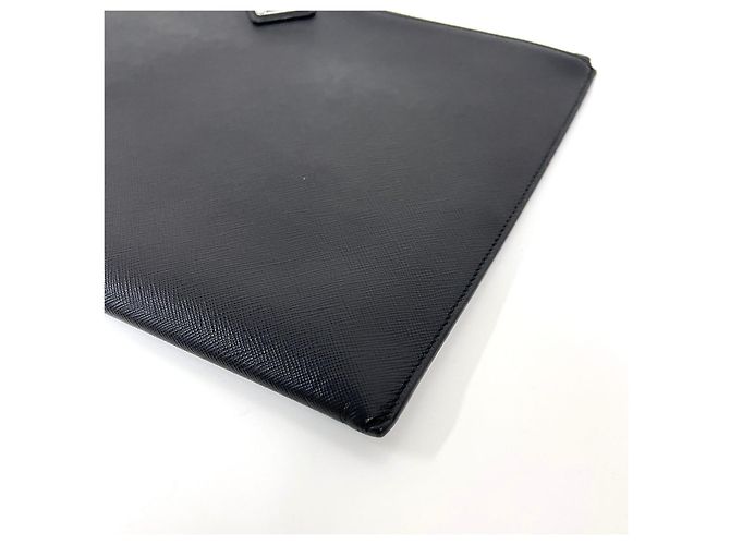 Prada Clutch con tracolla in Saffiano con logo triangolare Nero - vista 8