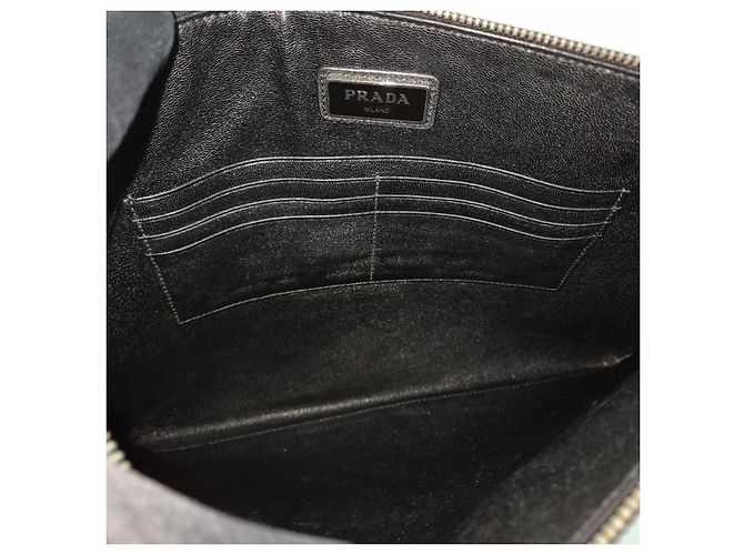 Prada Clutch con tracolla in Saffiano con logo triangolare Nero - vista 9