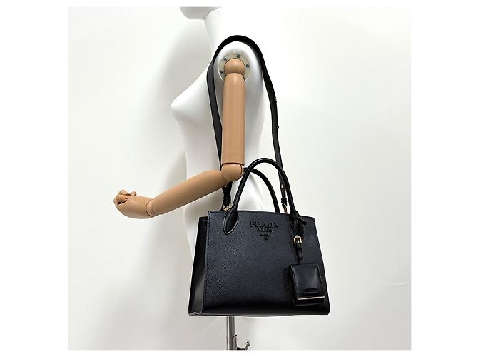 Prada Borsa a tracolla tote Saffiano monocromatica nera Nero - vista 2