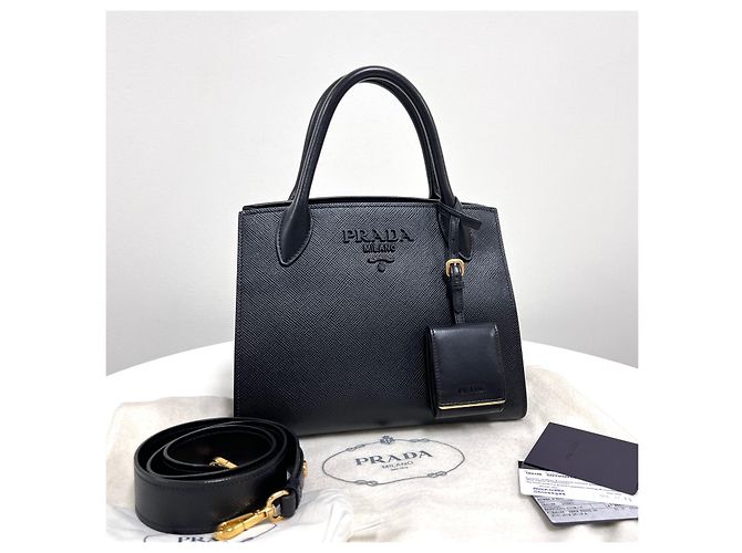 Prada Borsa a tracolla tote Saffiano monocromatica nera Nero - vista 3