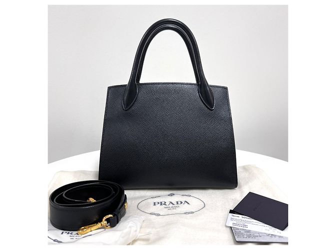 Prada Borsa a tracolla tote Saffiano monocromatica nera Nero - vista 4
