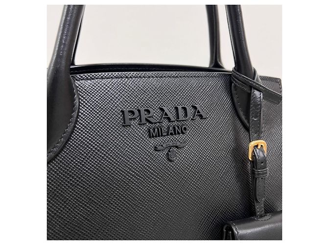 Prada Borsa a tracolla tote Saffiano monocromatica nera Nero - vista 6