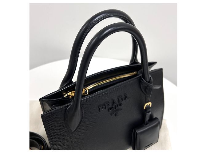 Prada Borsa a tracolla tote Saffiano monocromatica nera Nero - vista 7