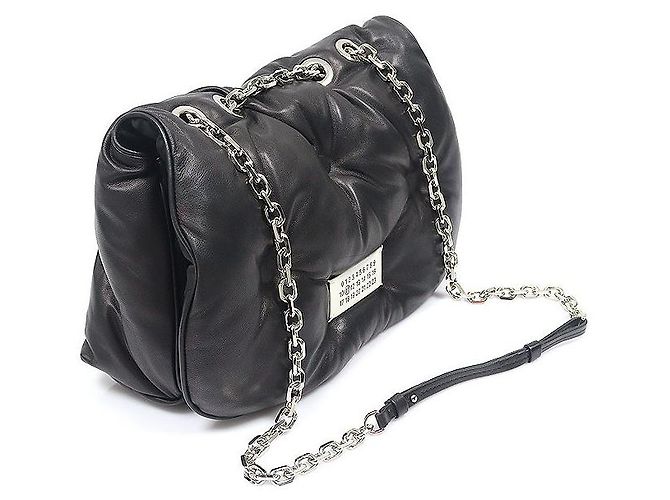Maison Martin Margiela Borsa a tracolla con catena Glam Slam con patta in Nappa nero - vista 3