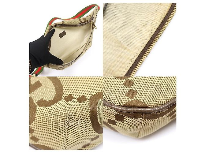 Gucci Borsa a cintura Jumbo GG Canvas Camel Ebony Marrone - vista 6