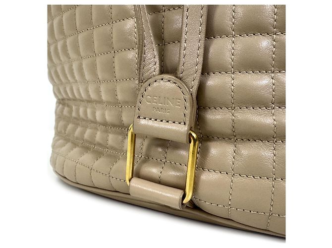 16 Céline Gesteppter Leder-Bucket-Rucksack Small Beige Braun - Ansicht 9