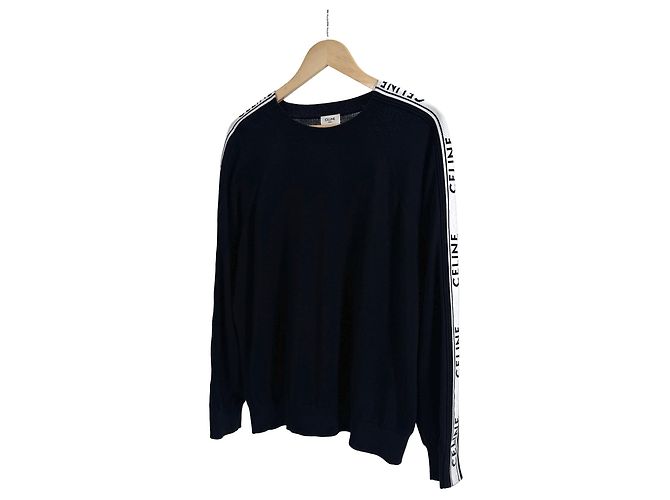 Céline Herren Strickpullover mit Seitenstreifen, Rundhals - Schwarz - Ansicht 2
