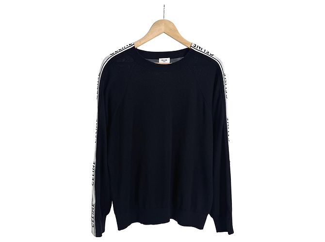 Céline Herren Strickpullover mit Seitenstreifen, Rundhals - Schwarz - Ansicht 4