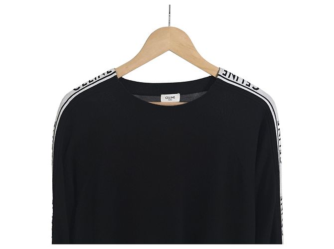 Céline Herren Strickpullover mit Seitenstreifen, Rundhals - Schwarz - Ansicht 7