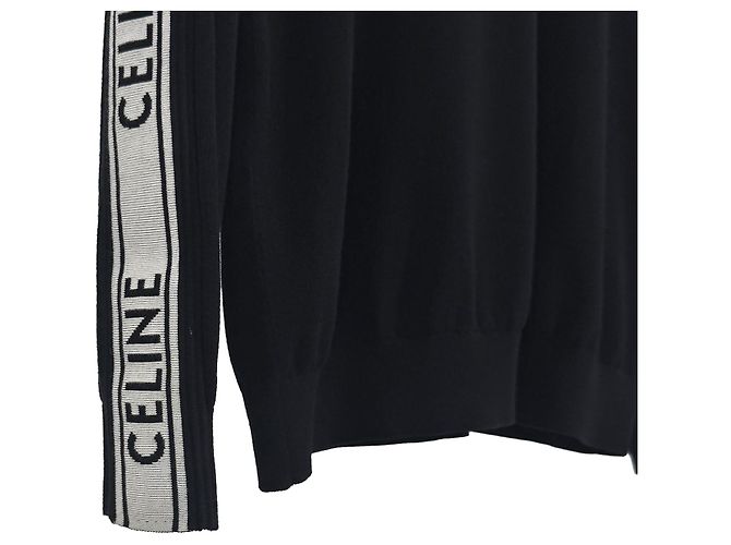 Céline Herren Strickpullover mit Seitenstreifen, Rundhals - Schwarz - Ansicht 8