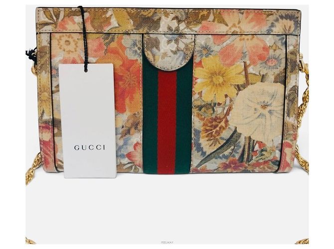 Gucci Borsa a tracolla Ophidia GG Flora Chain Marrone - vista 2