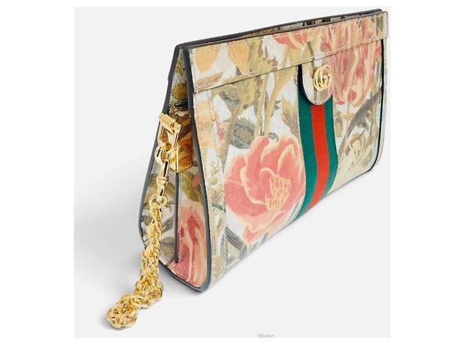 Gucci Borsa a tracolla Ophidia GG Flora Chain Marrone - vista 3