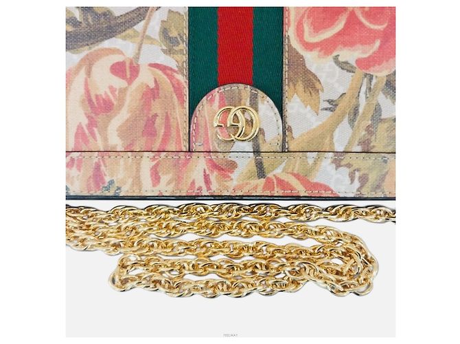 Gucci Borsa a tracolla Ophidia GG Flora Chain Marrone - vista 8
