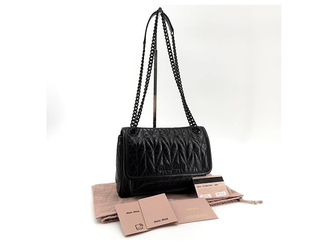 Miu Miu Borsa a tracolla con catena matelassé Vitello Shine Nero - vista 2